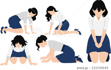 落ち込んでいる女性のイラスト	 131534545