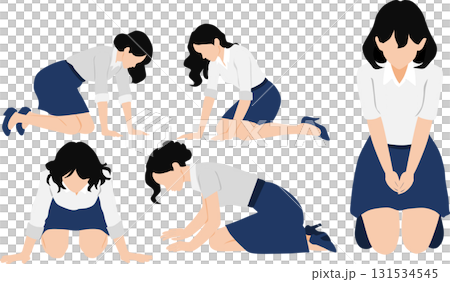 落ち込んでいる女性のイラスト	 131534545