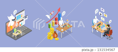 3D Isometric Flat Vector Illustration of AI Sales Improvement, Increase Revenue, Investment or Growing Sales 131534567