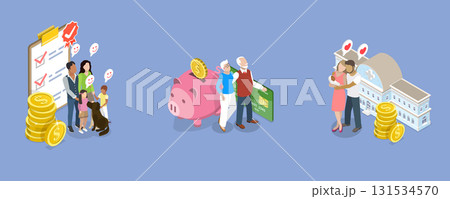 3D Isometric Flat Vector Illustration of Family Insurance, Social Security Benefits 3D Isometric Flat Vector Illustration of Family Insurance, Social Security Benefits 131534570