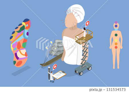 3D Isometric Flat Vector Illustration of Acupuncture, Traditional Chinese Medicine, A Holistic Approach To Healing Mind, Body, And Spirit. 131534573