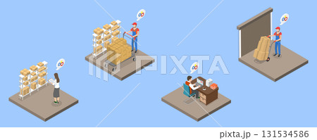 3D Isometric Flat Vector Illustration of Inventory And Warehouse, Preparing Products for Shipment 131534586