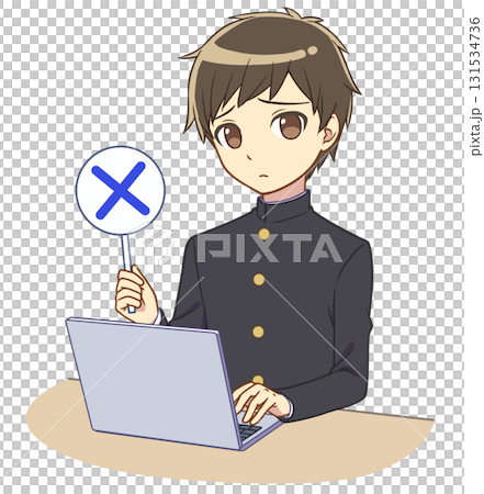 Boy in school uniform operating a computer - Cross card 131534736