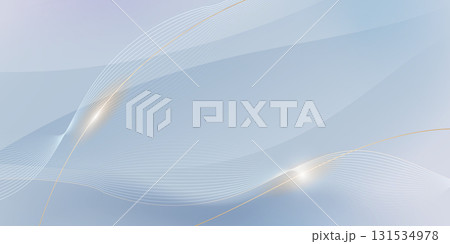 Abstract soft white, gold wave line pattern and texture on light gray gradient background. Vector element smooth line design. Digital technology concept for luxury business template, banner background 131534978