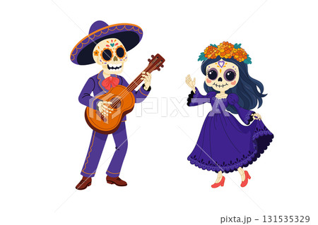Skeleton mariachi and catrina illustration for Day of the Dead Skeleton mariachi and catrina illustration for Day of the Dead 131535329