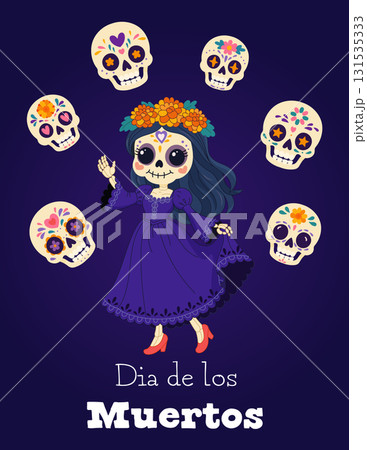 Catrina surrounded by sugar skulls on Day of the Dead poster Catrina surrounded by sugar skulls on Day of the Dead poster 131535333
