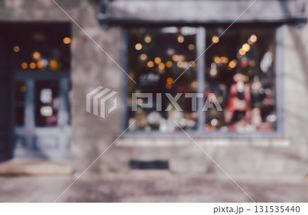 Blurry abstract image view of storefront with bokeh lights background 131535440