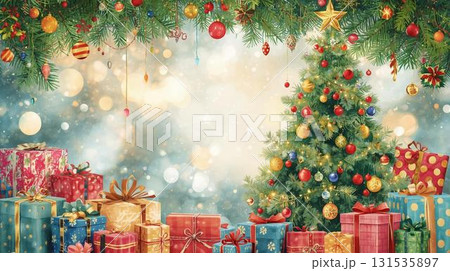 クリスマスの飾りが付いた大きなクリスマスツリー 131535897