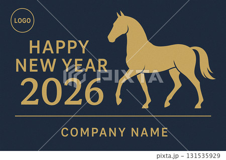 2026年午年の企業用テンプレート馬年賀状「HAPPY NEW YEAR」 2026年午年の企業用テンプレート馬年賀状「HAPPY NEW YEAR」 131535929