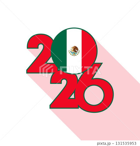 2026 Long Shadow Banner with Mexico Flag Inside. 2026 Long Shadow Banner with Mexico Flag Inside. 131535953