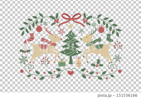 かわいいフラットデザインのクリスマス素材（トナカイとツリー） 131536166