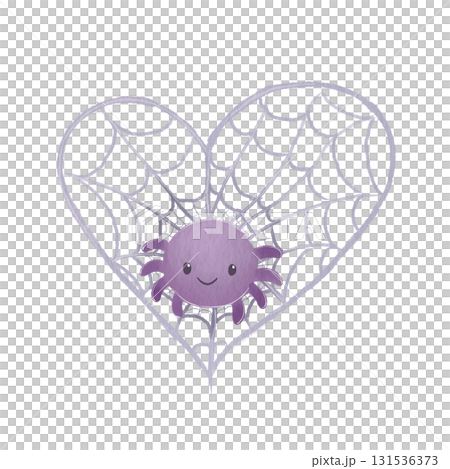 A cute lilac spider sits on a heart-shaped web. Watercolor illustration. A cute lilac spider sits on a heart-shaped web. Watercolor illustration. 131536373