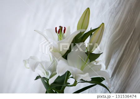 Elegant bridal bouquet with fresh white lilies. 131536474