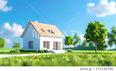 緑の芝生に建つ郊外の家 緑の芝生に建つ郊外の家 131536700
