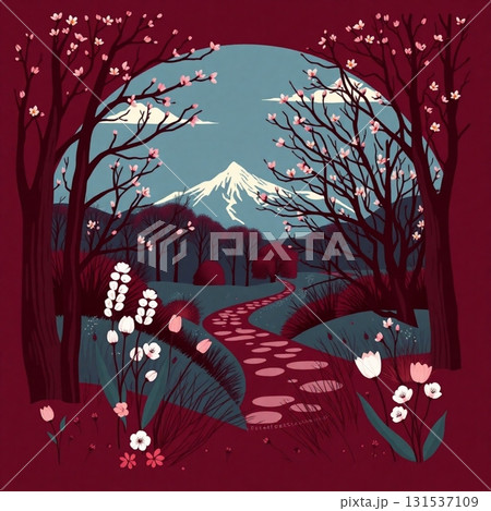 japanese landscape with trees and mountains 131537109
