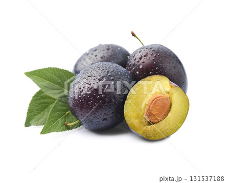 Sweet plums on white backgrounds Sweet plums on white backgrounds 131537188