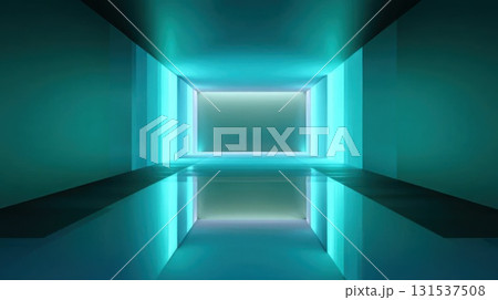Abstract blue-green gradient background with neon reflections, evoking futuristic digital technology. 131537508