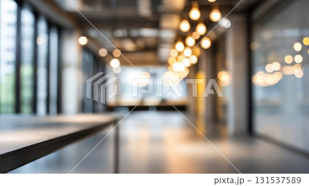Abstract light bokeh effect in an empty office, blurred open space for design use. 131537589