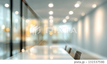 Blurred empty open space office with abstract light bokeh, ideal for design background. 131537590