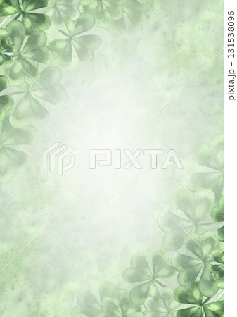 Clover trefoil frame. Hand-drawn watercolor illustration. For St. Patrick's Day. On a green watercolor background. For greeting cards, banners and flyers, packaging, invitations, and more. 131538096