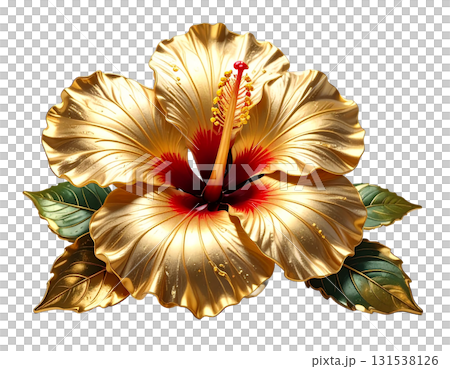 黄金に輝くハイビスカスがトロピカルな雰囲気を醸し出すPNG画像 131538126