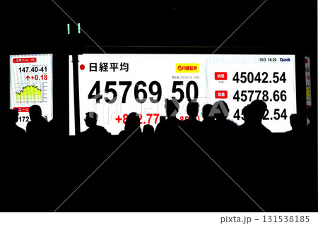 日本の東京都市景観最高値更新・4万5769円50銭。株価/終値＝10月3日、日本橋兜町 131538185