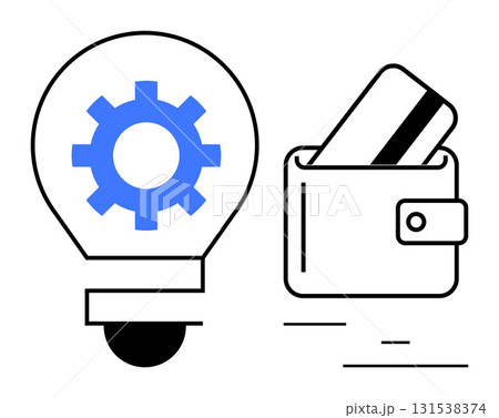 Credit card inserted in wallet beside a lightbulb with gear icon, highlighting themes of eCommerce and innovation. Ideal for finance, banking, technology, eCommerce, business development Credit card inserted in wallet beside a lightbulb with gear icon, highlighting themes of eCommerce and innovation. Ideal for finance, banking, technology, eCommerce, business development 131538374