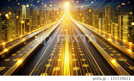 Vibrant cityscape illuminated by numerous lights at night creating an energetic urban atmosphere 131539021