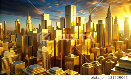 A majestic city skyline built on wealth and prosperity with skyscrapers reaching for the sky 131539065