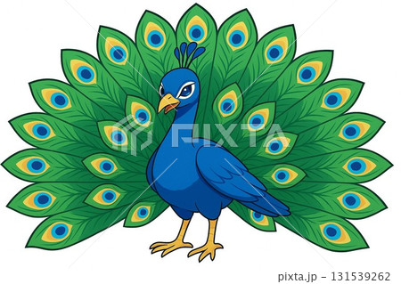羽を広げるクジャクのイラスト 131539262