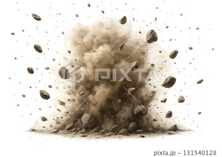 爆発エフェクト　砂煙と破片が飛び散るリアル素材 131540128