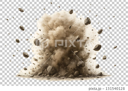 爆発エフェクト　砂煙と破片が飛び散るリアル素材 131540128