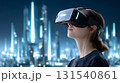 Virtual reality technology is transforming experiences as person explores immersive 3D environment, showcasing futuristic cityscapes and advanced visuals 131540861