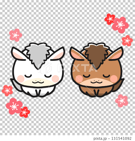 午年の年賀状素材 お辞儀をする二匹の馬 午年の年賀状素材 お辞儀をする二匹の馬 131541092