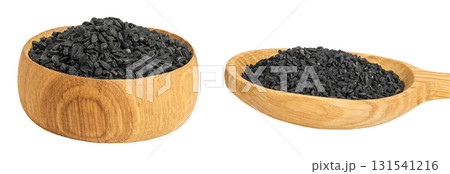 Nigella sativa or Black cumin in wooden bowl isolated on white background Nigella sativa or Black cumin in wooden bowl isolated on white background 131541216