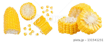 ear of corn isolated on a white background with full depth of field. Top view. Flat lay ear of corn isolated on a white background with full depth of field. Top view. Flat lay 131541231