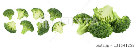 fresh broccoli isolated on white background close-up with full depth of field. Top view with copy space for your text. Flat lay 131541258