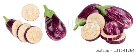 striped eggplant graffiti isolated on white background with full depth of field. Top view. Flat lay 131541264