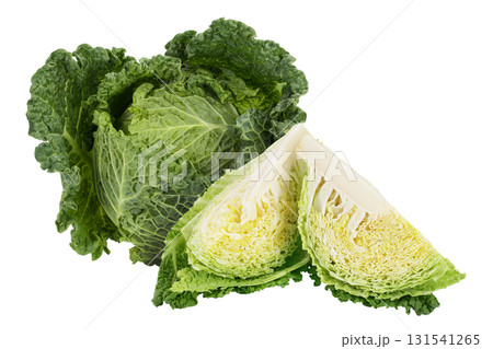 Savoy cabbage slices isolated on white background with full depth of field Savoy cabbage slices isolated on white background with full depth of field 131541265