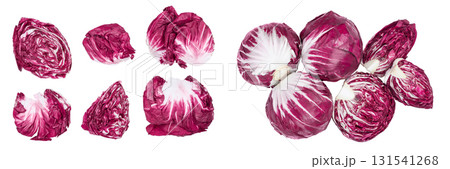 Fresh red radicchio salad leaf isolated on white background with full depth of field, Top view. Flat lay 131541268