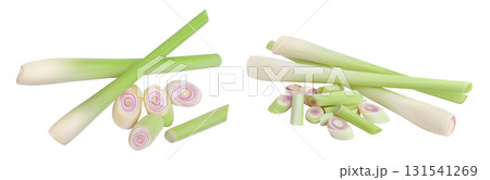 Fresh Lemongrass isolated on white background . Top view. Flat lay Fresh Lemongrass isolated on white background . Top view. Flat lay 131541269