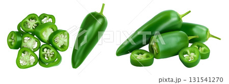 jalapeno peppers isolated on white background. Green chili pepper . Top view. Flat lay 131541270