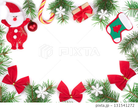 Christmas frame decorated isolated on white background with copy space for your text. Top view. Flat lay 131541272