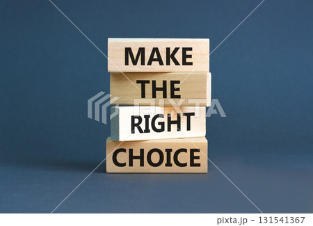 Make the right choice symbol. Concept words phrase Make the right choice on beautiful wooden blocks. Beautiful grey paper background. Business Make the right choice concept. Copy space. Make the right choice symbol. Concept words phrase Make the right choice on beautiful wooden blocks. Beautiful grey paper background. Business Make the right choice concept. Copy space. 131541367