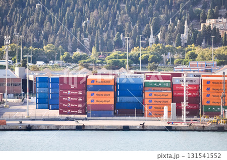Barcelona, Spain - September 26, 2025: Aerial view of shipping containers and cargo ships in the sea port of Barcelona in Spain, Europe. Concept of sea and maritime trade Barcelona, Spain - September 26, 2025: Aerial view of shipping containers and cargo ships in the sea port of Barcelona in Spain, Europe. Concept of sea and maritime trade 131541552