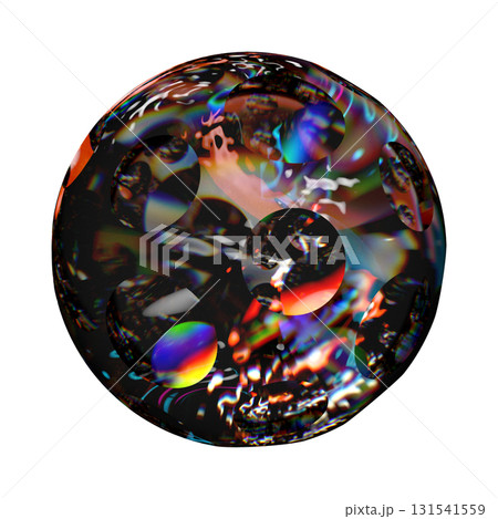 Glass Sphere with Swirling Spectral Refraction on Transparent Background 131541559