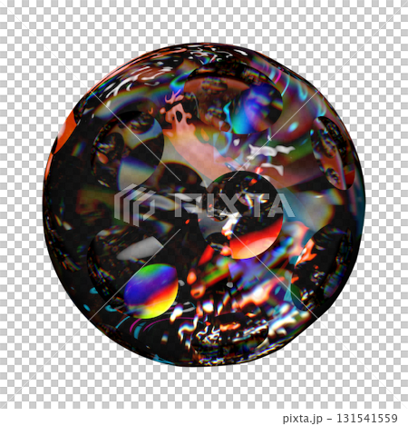 Glass Sphere with Swirling Spectral Refraction on Transparent Background 131541559