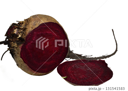 Red beetroot with a piece cut off. 131541583