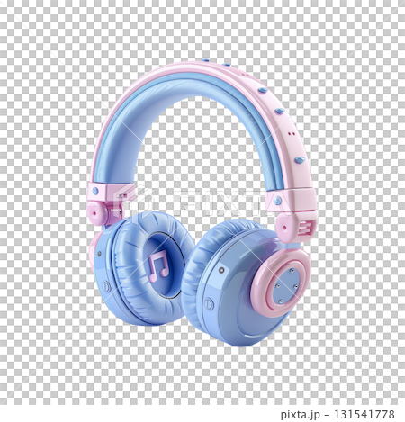 Headphones and music note icon, soft plastic 3D object, isolated on white 131541778