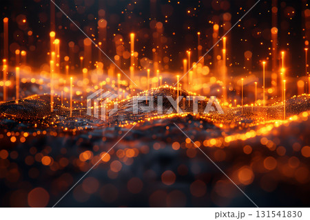 Golden glowing chart line on black background, elegant and futuristic style 131541830
